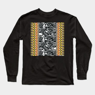 Black and white Kente Pattern Long Sleeve T-Shirt